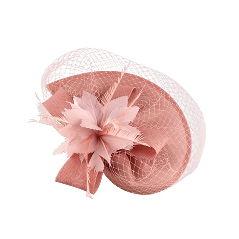 Европа Стиль розовое Для женщин Hat с лица Фата ты перья Fascinators украшение для волос pamelas boda сомбреро H49