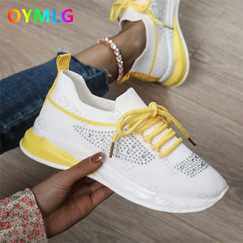 

2021 summer new style flying woven rhinestone casual shoes women's breathable sneakers women flats shoes women