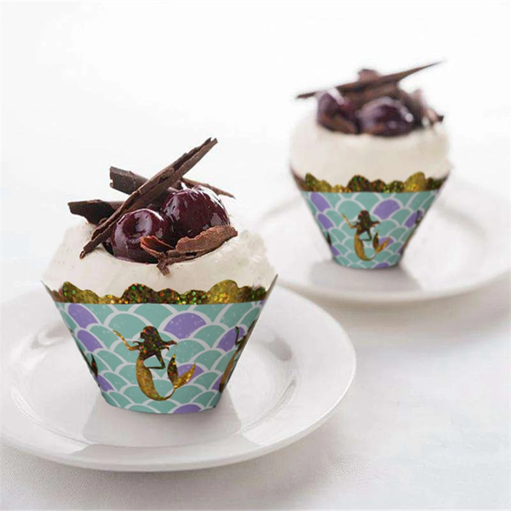 12 шт./компл. обертки для капкейков с принтом русалки будущей матери