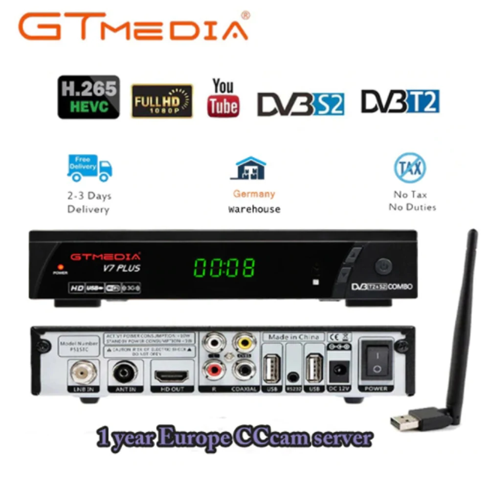 Новое поступление GTMEDIA V7 плюс DVB-S2 DVB-T2 спутниковый ТВ комбинированный приемник Поддержка H.265+ Испания Италия Cccam 5 Клайн