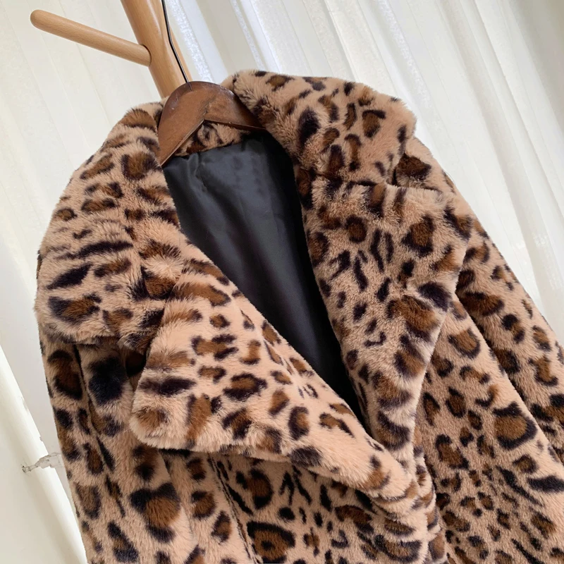 Savabien Leopard Furry Long Fake Fur Coat Long Sleeve Lapel Faux Fur Jacket Vintage Harajuku Runway Outerwear Festival Coats