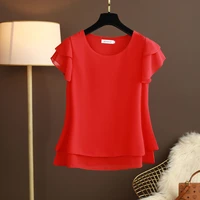moyisu summer women chiffon blouses plus size 6xl 2021 new short sleeve solid shirts tops big red blusa de talla grande