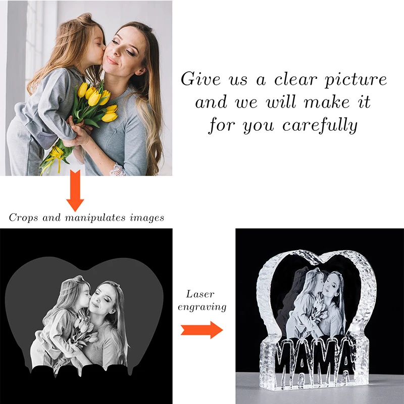 Персонализированные K9 Хрустальная рамка для фотографий MAMA 2D лазерная гравировка