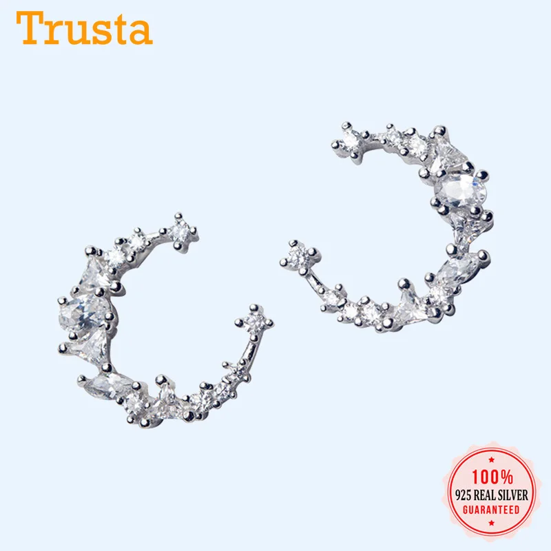 Настоящее серебро Trusta 100% 925 пробы модные серьги гвоздики с фианитами подарок для