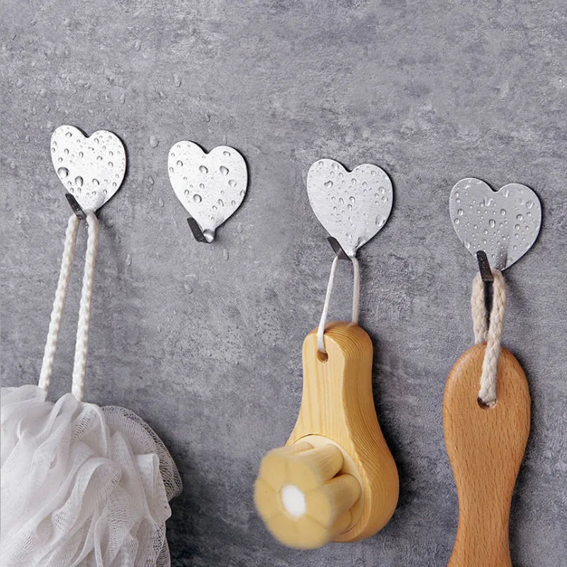 

Self Adhesive Hooks Punch Free Silver Love Stainless Steel Strong Sticky Wall Door Hang Kithcen Bathroom Storage Organizer