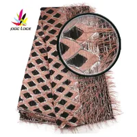 Brocade Lace with Feather African Fabric Net with Silver Lurex Cheap Feather Material  Jacquard for Women 2019 Tulle XZ2918B-8