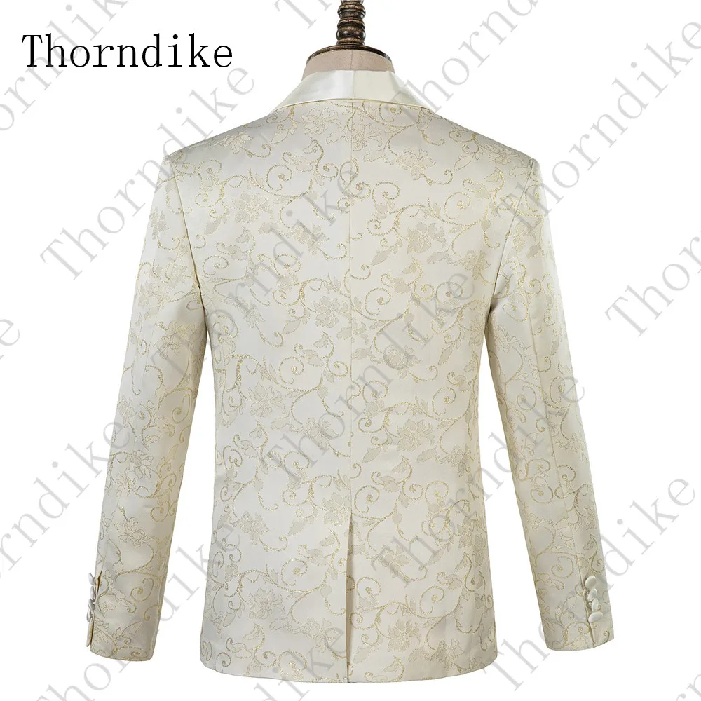 Thorndike (Jacket+Vest+Pants) 2019 Groomsmen Tuxedos Light Yellow Jacquard Men Suit Set Wedding Prom Formal Mens 2 Pieces | Мужская