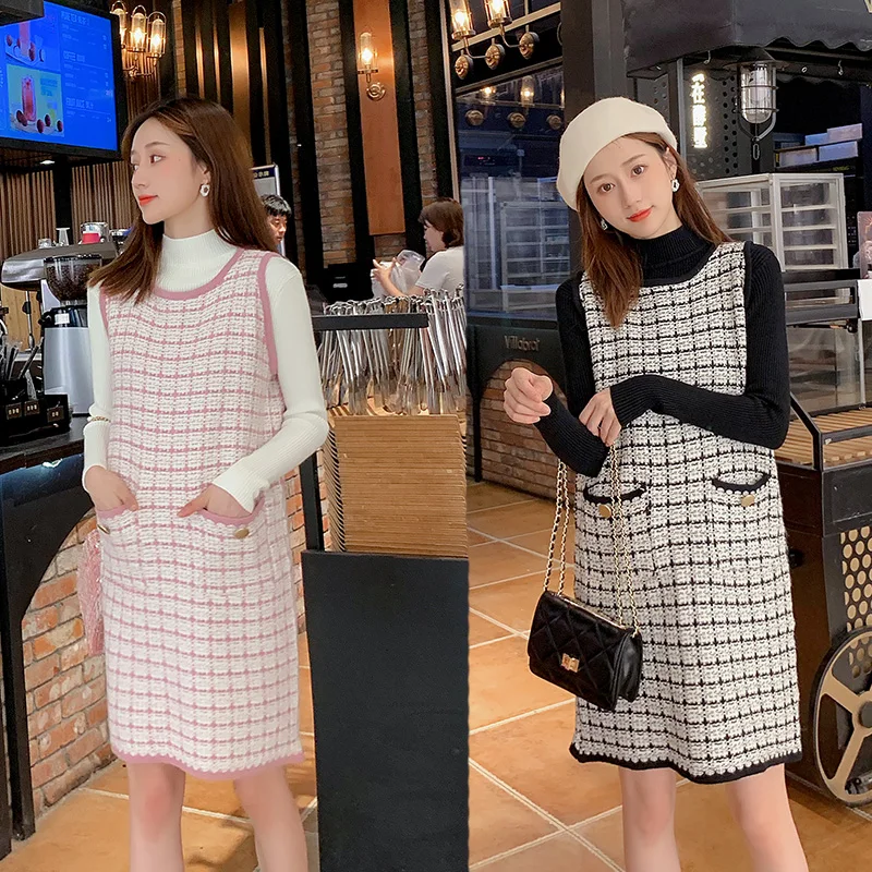 A1101# осень зима Корейская мода для беременных трикотажное платье наборы Bodycon элегантная одежда для беременных женщин Одежда для беременных
