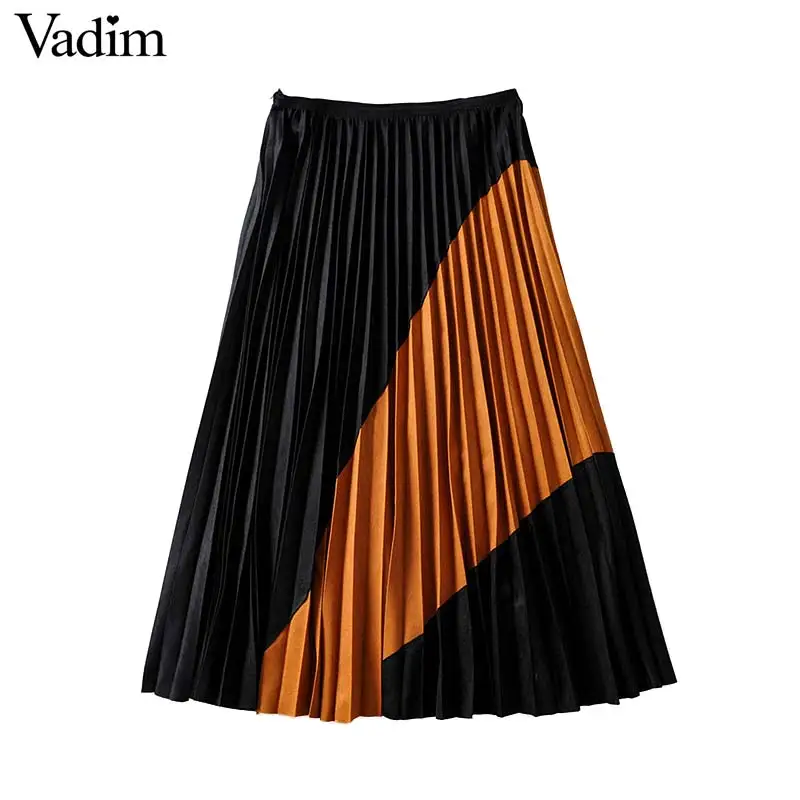 Vadim Женская плиссированная юбка в стиле ретро из замши с узором пэчворк на молнии