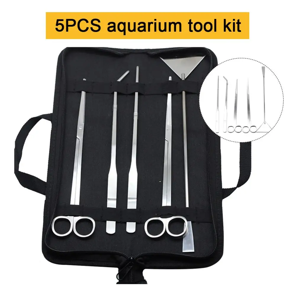 

5Pcs Aquarium Cleaning Tools Kit Tweezers Curve Scissor Fish Tank Water Plants Grass Stainless Steel Maintenance Tool Suit