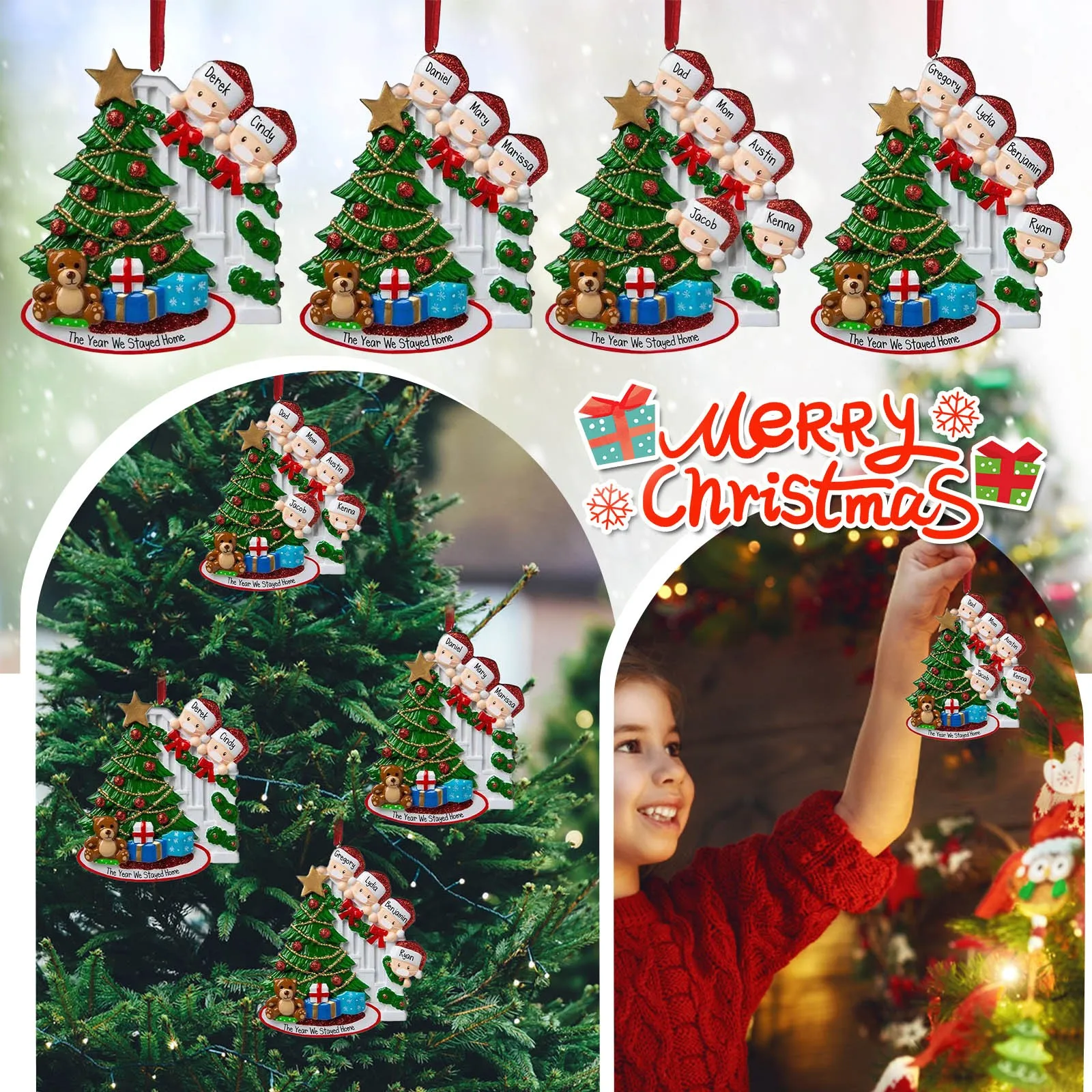 

2022 Christmas Tree Pendant Personalized DIY Handwritten Name Survived Family Resin Hanging Blessing Ornament Home Decoration