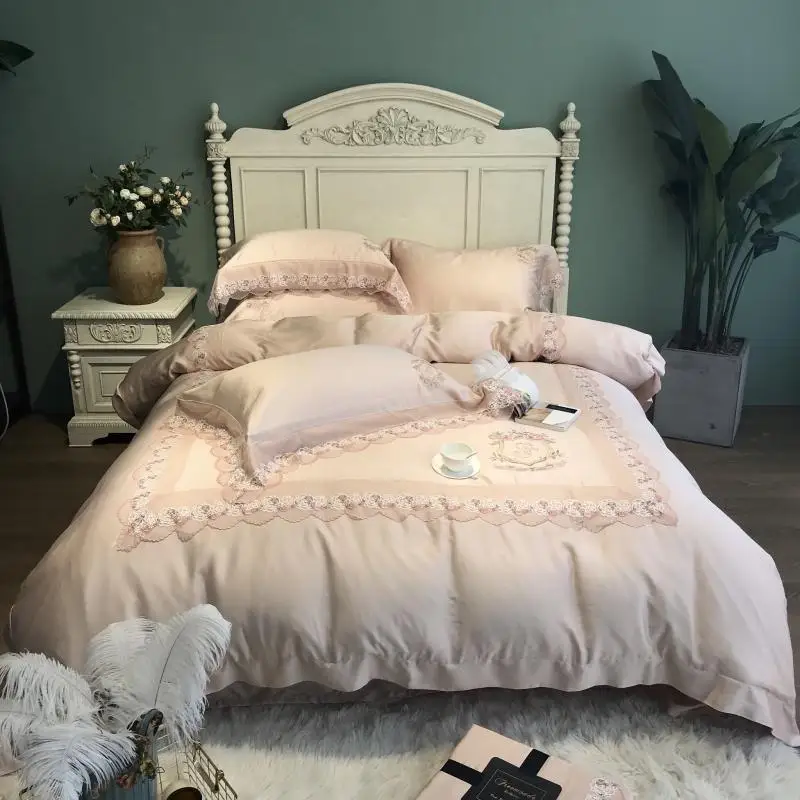 

Комплект постельного белья из тенсела, шелковая простыня с вышивкой, роскошный комплект постельного белья, двуспальный размер, наволочка