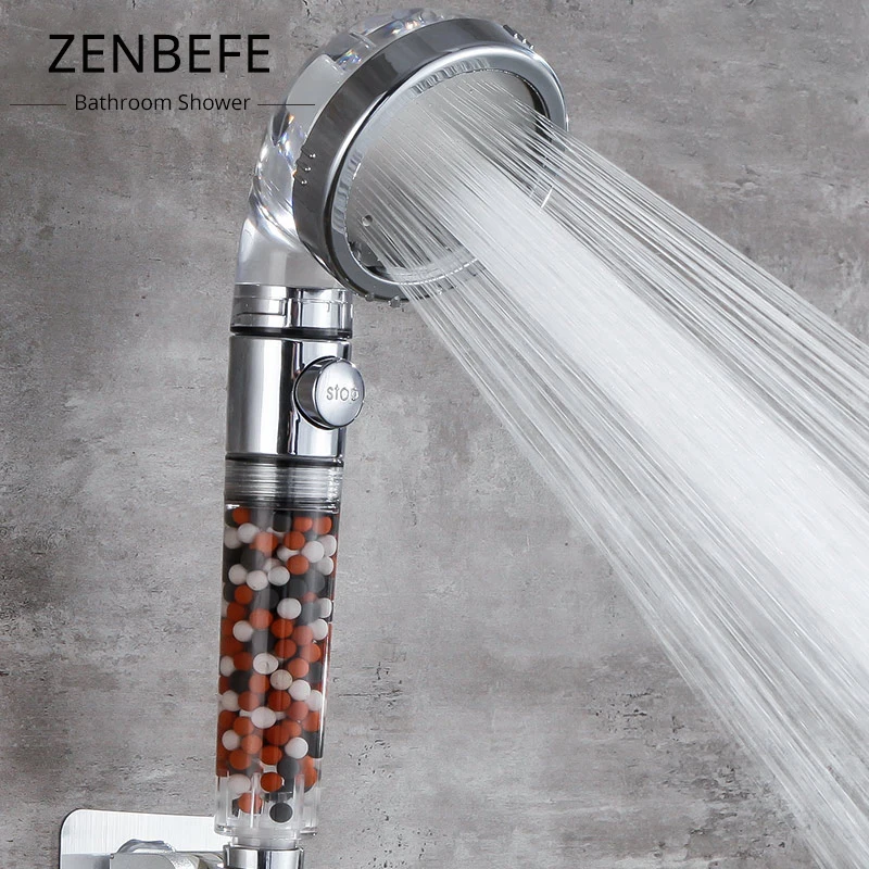 ZENBEFE One Button To Stop Water Shower Heads Saving Hand Held SPA Adjustable 4 Function High Pressure Head | Обустройство дома