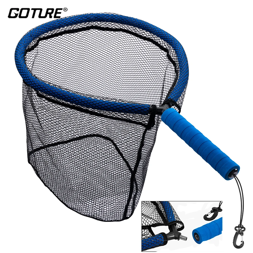

Goture Portable Landing Net For Fishing 60CM Detchable Handle Soft Rubber Net Trout Catch Net With Elastic Rope Fishing Tackle