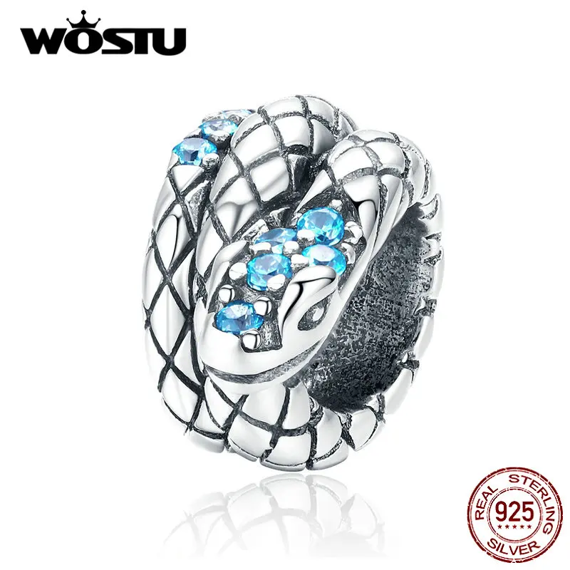 WOSTU, Ретро стиль, змеиная текстура, подвески, 925 пробы, серебро, подходит к оригинальному браслету, подвеске, ожерелье для женщин, хорошее ювелирное изделие, FIC1351
