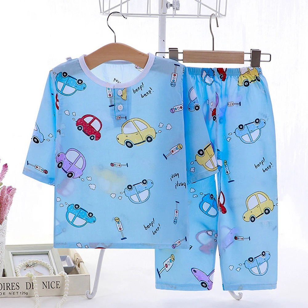 

Новинка лета 2021, детская одежда, хлопковый Пижамный костюм, одежда для сна для мальчиков и девочек, детская одежда, одежда с мультипликацион...