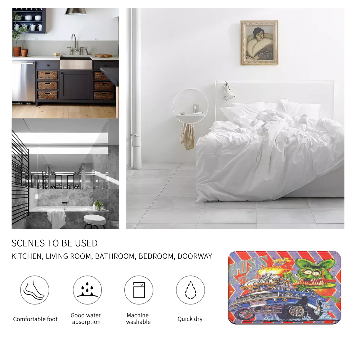 

Rat Fink Graphic Printed Flannel Room Bathroom Mat Doormat Size 40Cm By 60Cm Room Bedroom Home Decoration Free Shiping