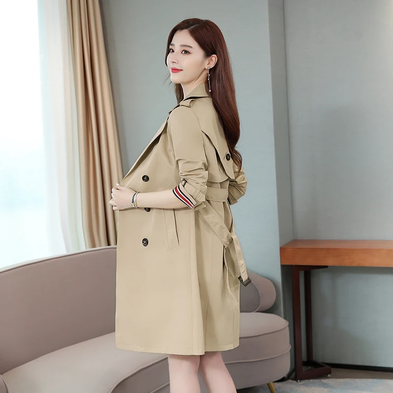 Женский свободный Тренч макси с поясом Корейская винтажная Ветровка цвета хаки и