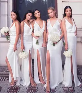 Bridesmaid Dresses Mermaid vestidos formales Prom Dress 2020 V Neck Side Front Splits Satin Party Bridal vestidos Evening Event Bridesmaid Dresses Mermaid vestidos formales Prom Dress 2020 V Neck Side Front Splits Satin Party Bridal vestidos Evening Event