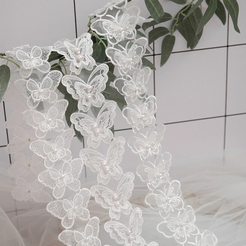 Белая кружевная отделка с 3D цветами и бабочками лента для рукоделия шитья