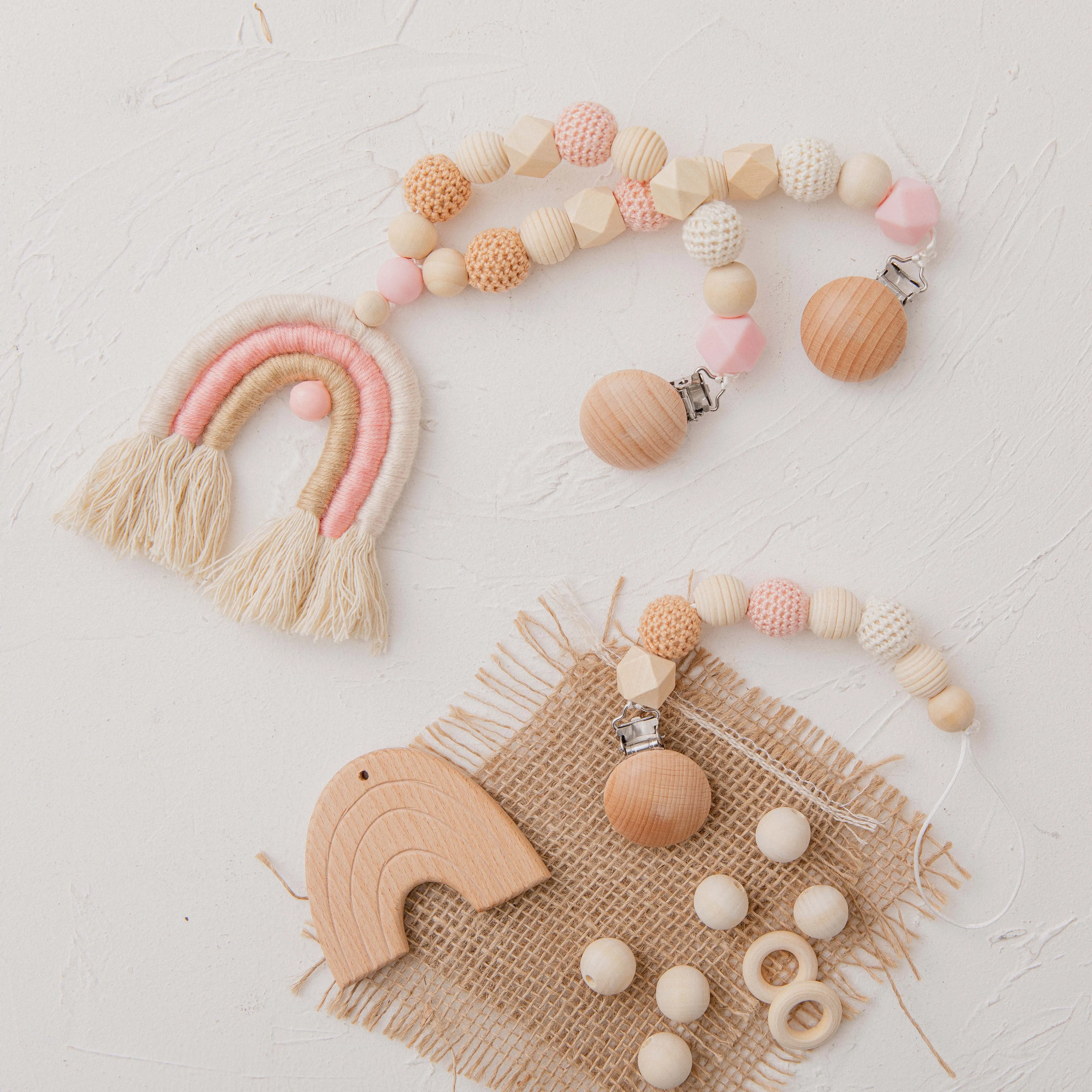 

2021 New Baby Cart Chain Set Infant Bell Cart Chain Crochet Beads Pacifier Clip Chain Pendant Rodent Soother Clasp Gift for Kids