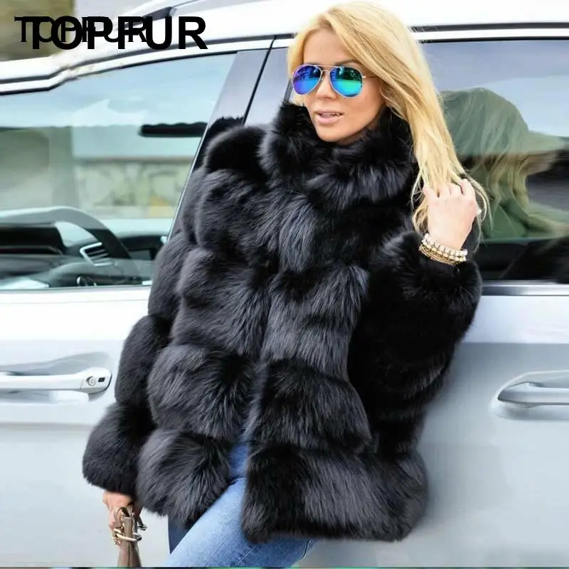 TOPFUR Новая мода натуральный Лисий мех пальто однотонное Женское зимнее лисий мех с меховым воротником натуральный мех пальто толстое теплое роскошное