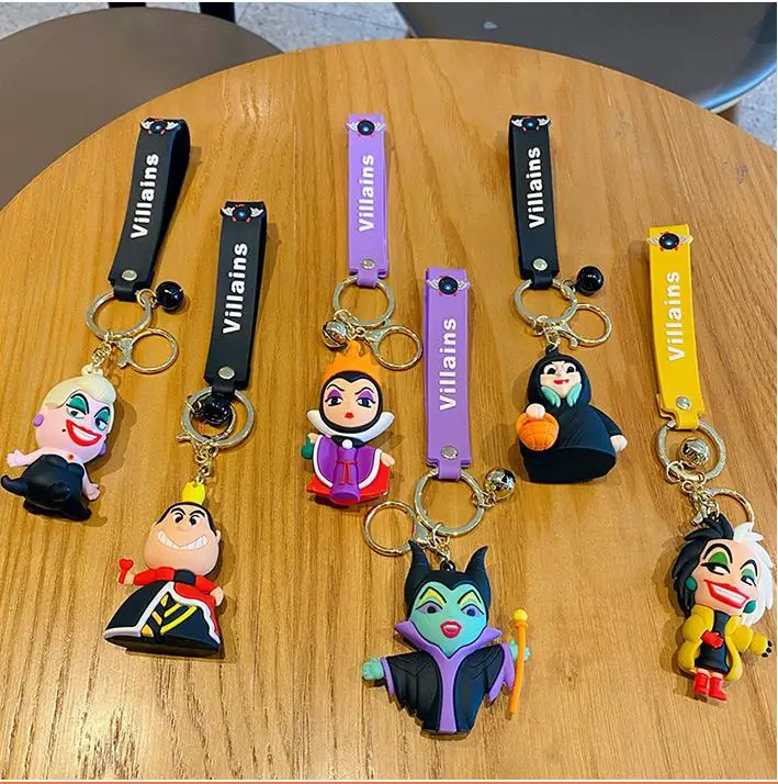

Disney Anime Figure Villain Maleficent The Evil Queen Cruella Silicone Keychain Bag Key Ring Pendant Children Toy Birthday Gifts