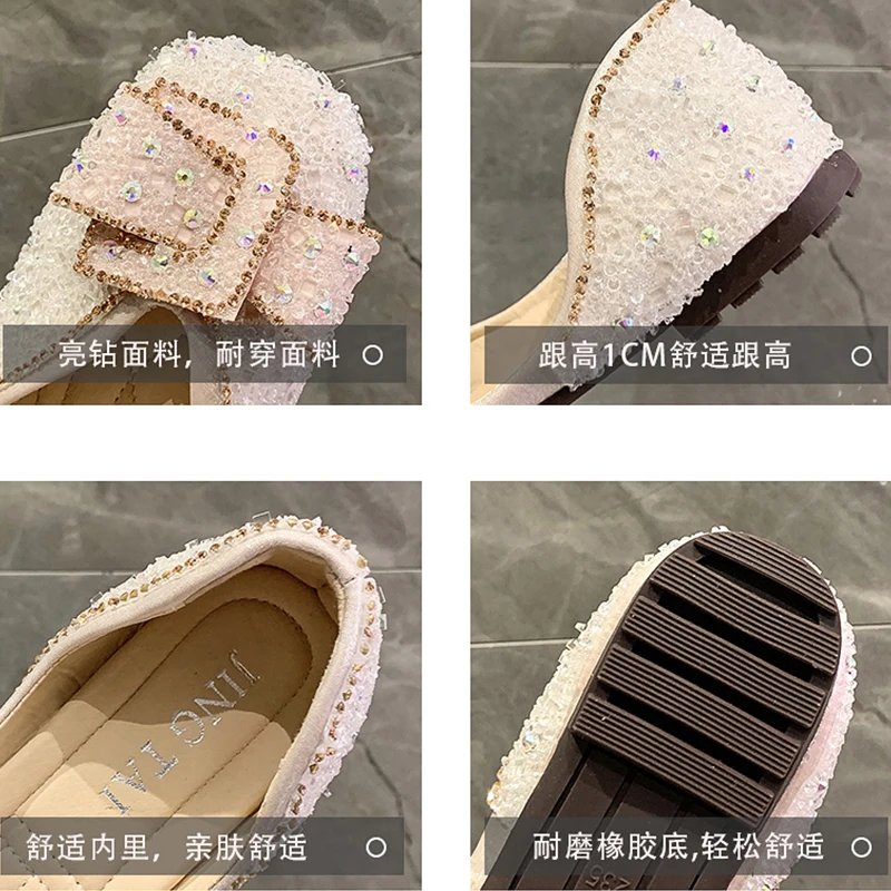 

All-Match Korean Shoes Crystal Women's Moccasins Elegant Square Toe Female Footwear Shallow Mouth Casual Sneaker Soft 2021 Rhine