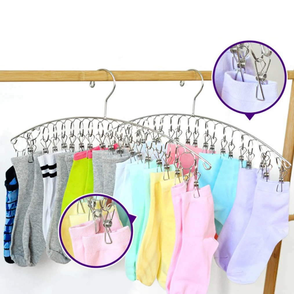 

2Pcs Windproof Clothes Hanger Laundry Socks Gloves Hanging Rack Stainless Steel Fixed For Home Tools