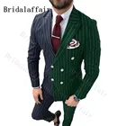 Мужские костюмы Bridalaffair темно-зеленого цвета, приталенный костюм из 2 предметов, полосатый двубортный смокинг для выпускного, классический деловой пиджак, Блейзер, брюки