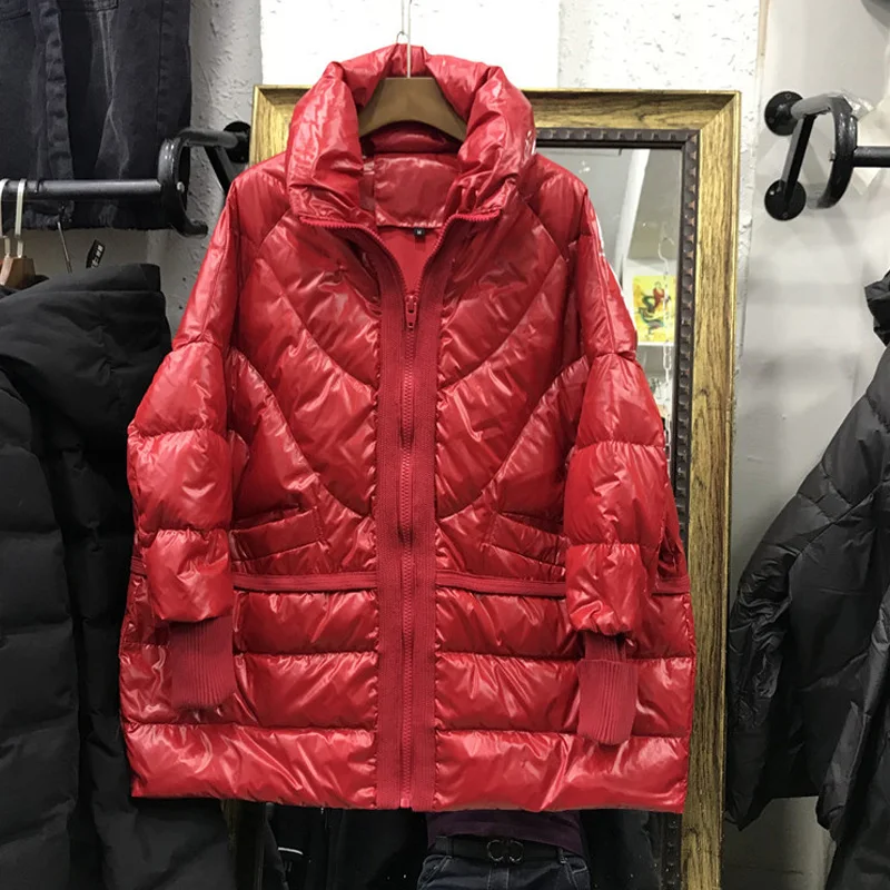 Janveny Зимний пуховик для женщин Блестящий хлеб свободный воротник стойка женские