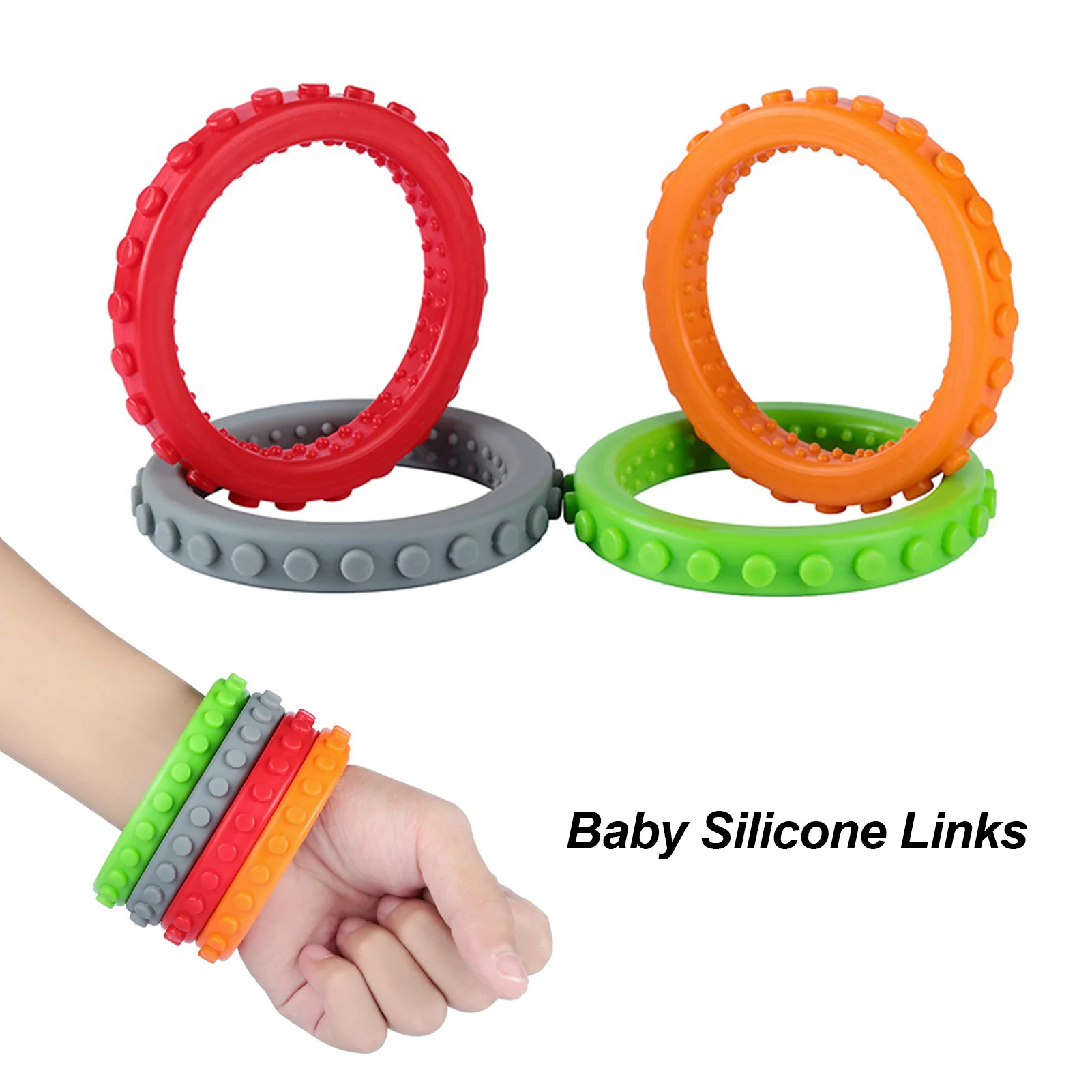 

Silicone Block Bracelet Teether Children's Silicone Block Bracelet Teether Baby Chew Toy Molar Ring-4pcs