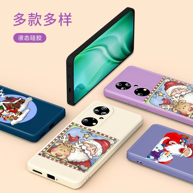 

Christmas Santa and Snowman For Huawei P50 P40 P30 P20 5G Lite P Smart Z Pro Plus 2021 2019 Liquid Silicone Soft Phone Case