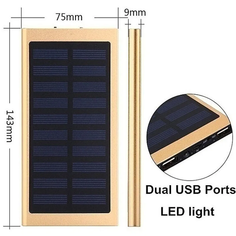 

20000mAh Power Bank Solar Large Capacity Ultra Thin 9mm with LED Light External Solar Charger Travel Powerbank for CD14