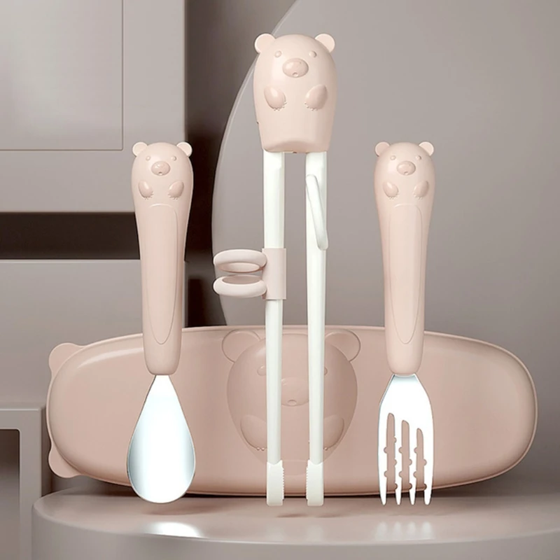 Kids Cutlery Set with Training Spoon Fork Chopsticks and Storage Box for Baby Toddler Promotes Self Feeding Cartoon | Дом и сад