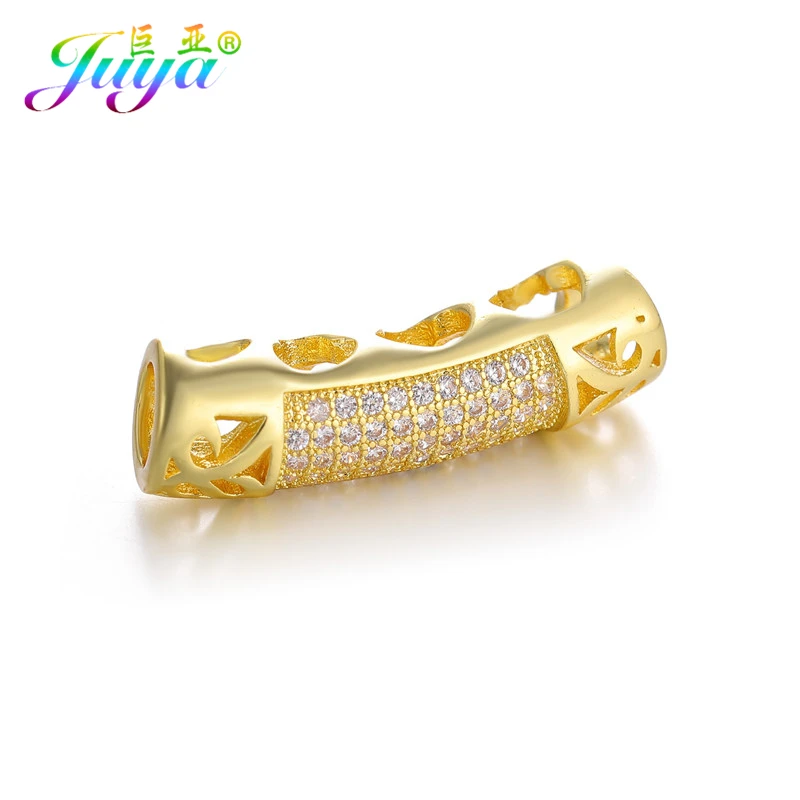 Gold Juya DIY золотые/серебряные/розовые золотые разделительные бусины, поставки, микро проложенные циркониевые изогнутые трубчатые бусины для изготовления ювелирных изделий из натурального камня и жемчуга - Цвет: Gold