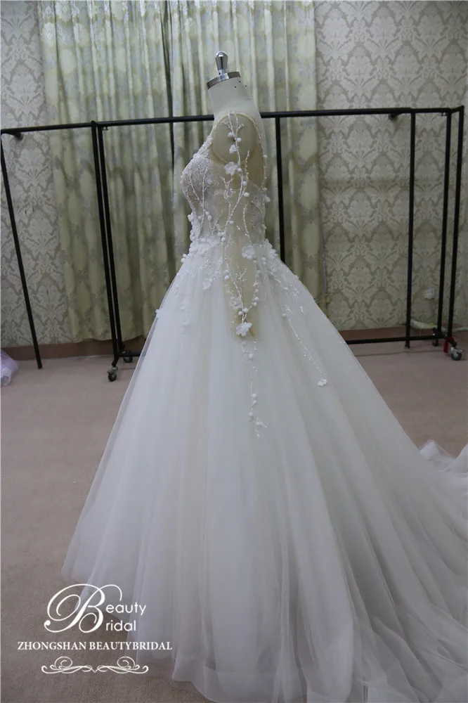 Свадебное платье со шлейфом и кружевной аппликацией 100% реальные фотографии