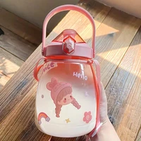 1100ml big belly sports water bottle travel portable leak proof protein shaker plastic bottle cartoon cute drink cup with straw