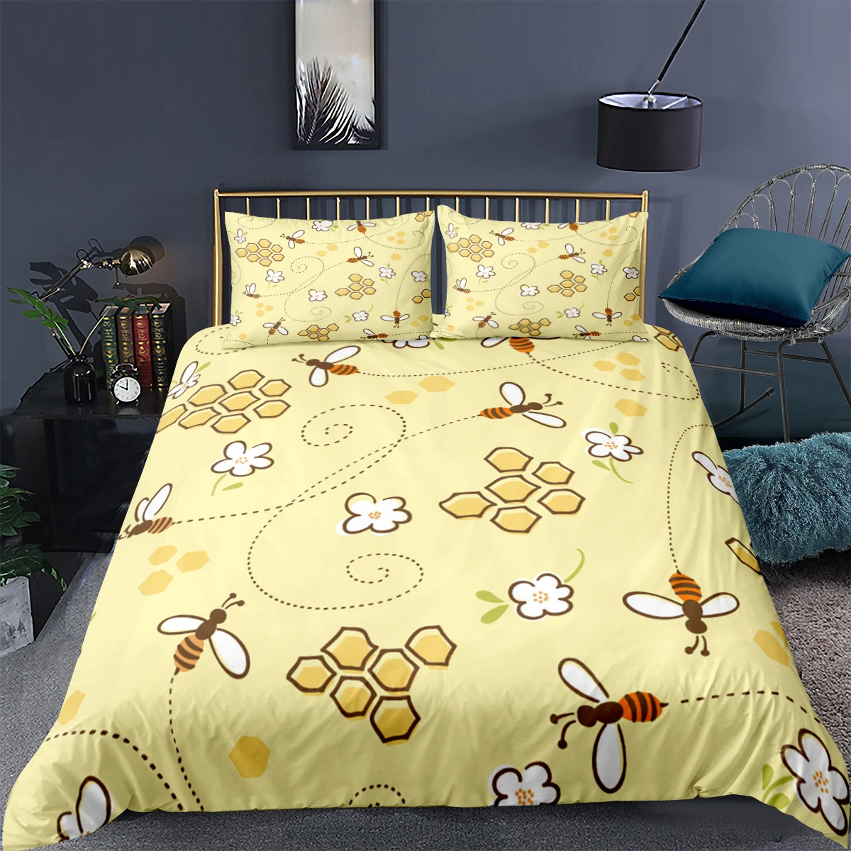 

Little Bee Bedding Set Yellow Kids Kawaii Fashoin 3D Print Comforter Luxury Queen King Single Duvet Cover Set Home Textile Decor