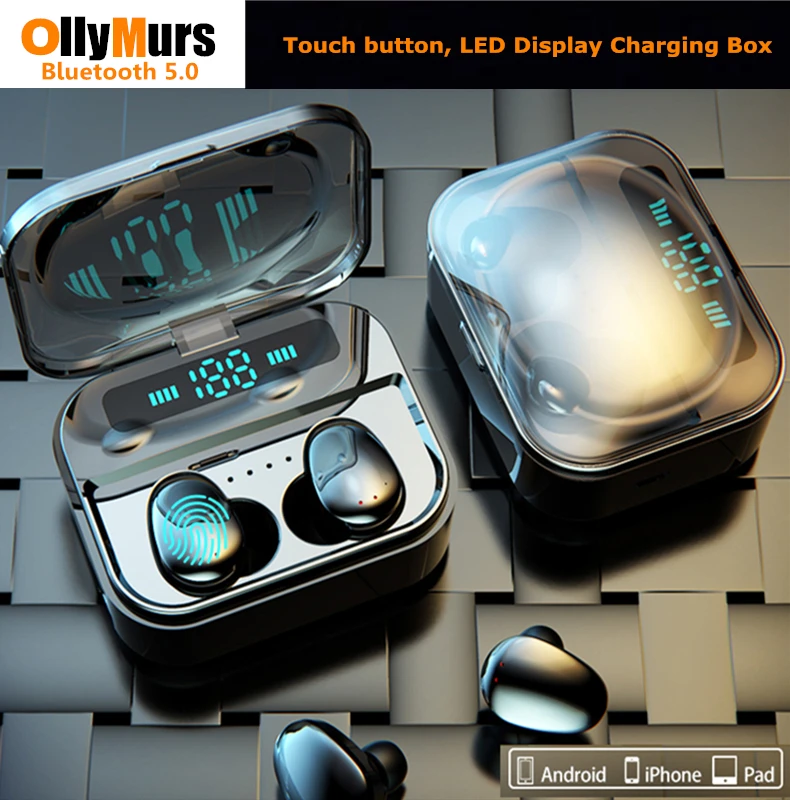 Беспроводные наушники вкладыши Bluetooth гарнитура 5 0 с микрофоном светодиодный