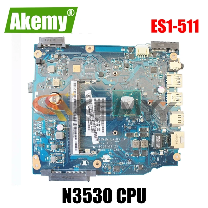 

AKEMY для Acer ES1-511 Материнская плата ноутбука NBMML11003 Z5W1M LA-B511P с SR1W2 N3530 Процессор