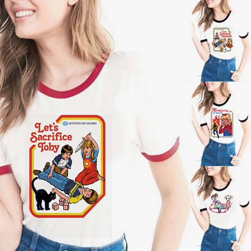 

Foreign Trade Explosion Printing Evil Power Women's Short-Sleeved T-shirt Kawaii Harajuku Shirt Graphic Tees Women