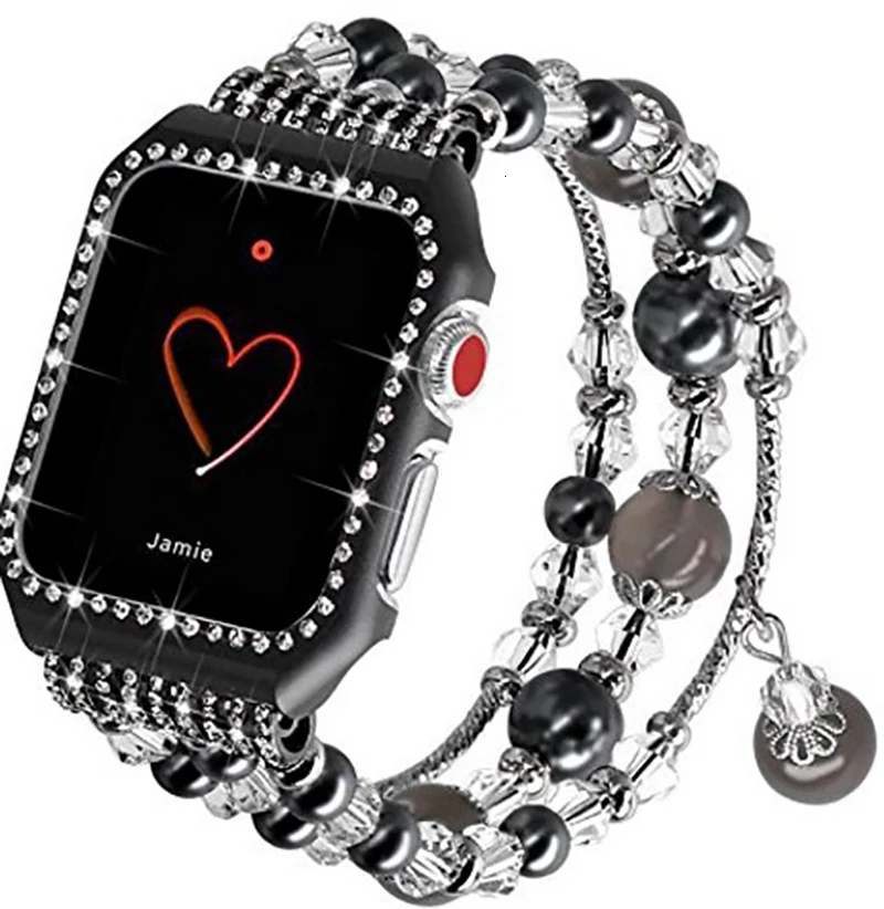 Ремешок из агата с рамкой для Apple watch series 5 4 3 2 1, эластичный браслет ручной работы из бисера, сменный ремешок на запястье 38 мм 42 мм