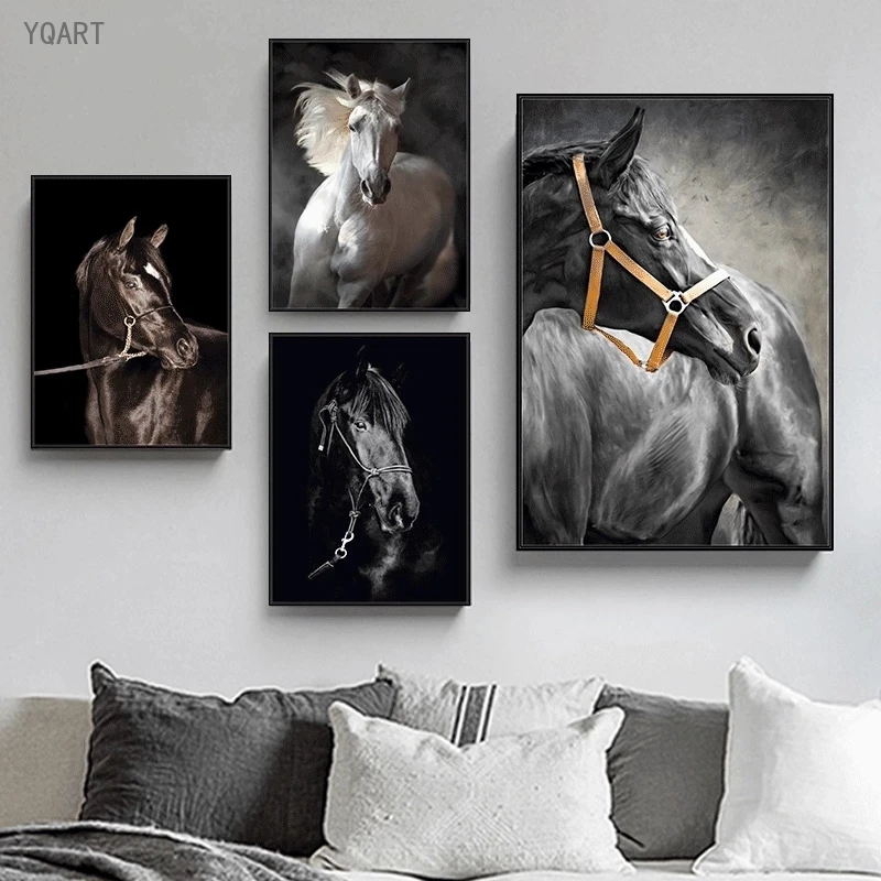 

Nordic Black and White Horse Canvas Posters Printings Lions Wall Art Paintings Pictures for Modern Living Room Home Decoration