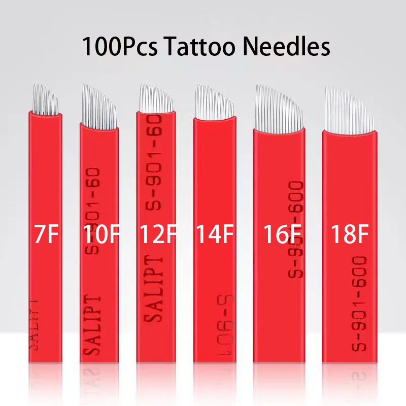 

100pcs Microblading Tebori Blades Needles Tattoo needles Permanent Makeup Needle Red 7 9 11 12 14 16 Manual Eyebrow Blades