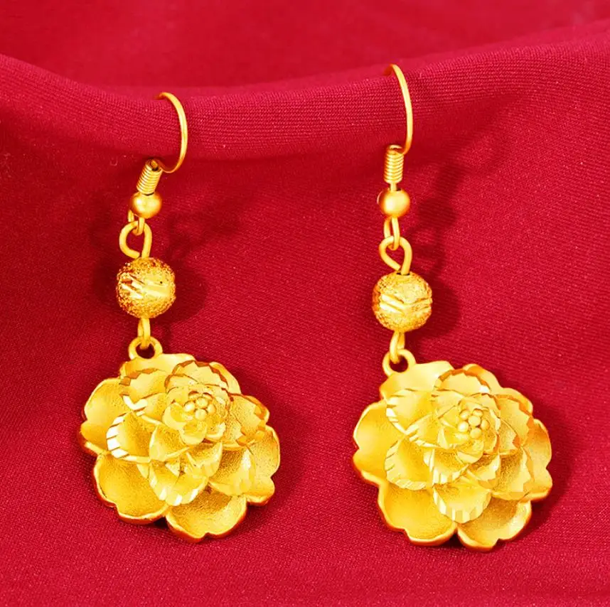 

rose flower 24k gold drop earrings pendant Earrings for women 24k gold filled earhook earring wedding серьги birthday eardrop