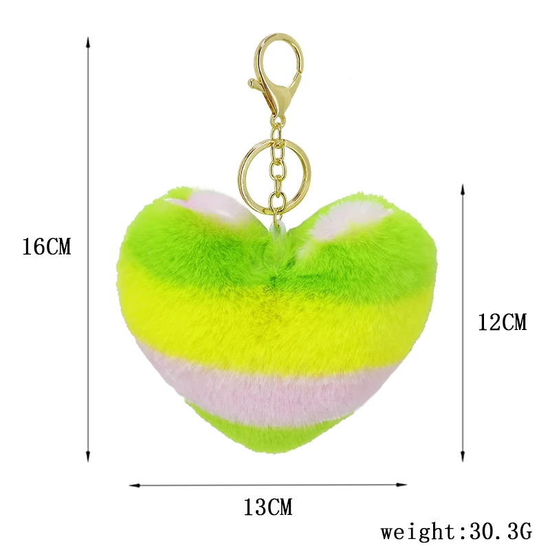 

New spring and summer series artificial animal hair color color matching colorful love key ring heart pendant