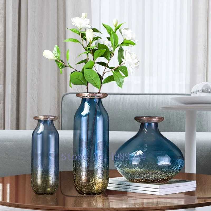 Скандинавская креативная стеклянная ваза голубое золото трещина Цветочная