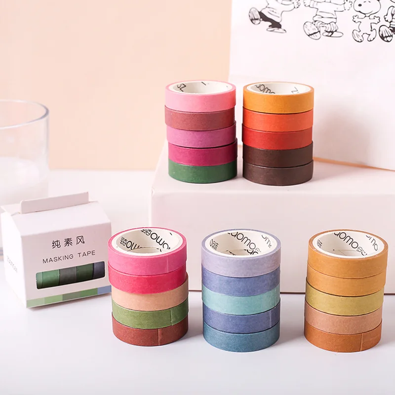 5Pcs/pack Simple Solid Color Masking Tape Set Kawaii Muji Washi Tape Diary Journal Decor Adhesive Tape Christmas Washi Tape D20