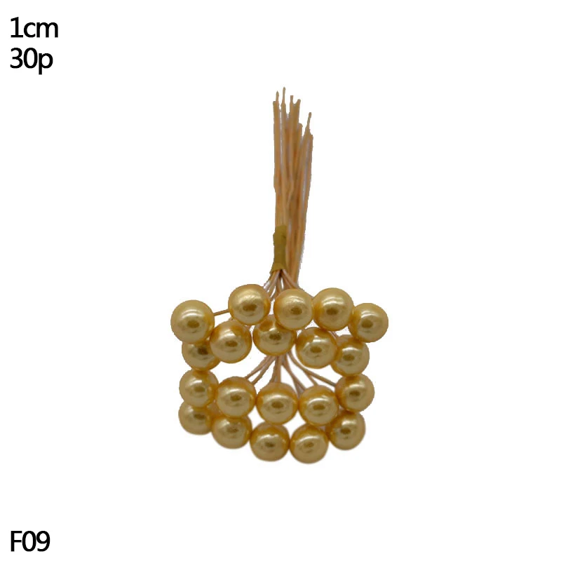 30pcs 10mm Свадебные украшения Золотой искусственный цветок вишня тычинки ягоды DIY цветок венки декоративный торт подарочная коробка Свадебный декор - Цвет: 30pcs 10mm